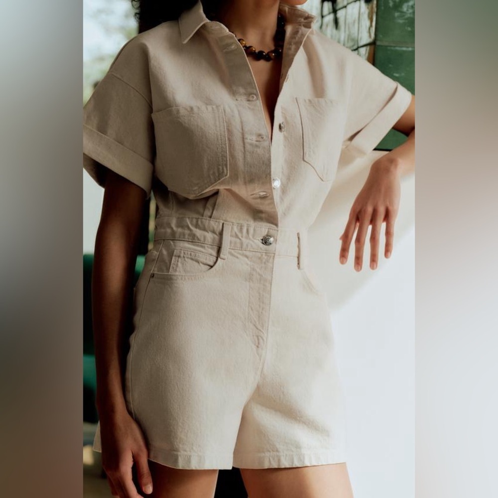 Zara One-piece Jumper with Raw Hem in Ecru/Beige, Size Extra Small